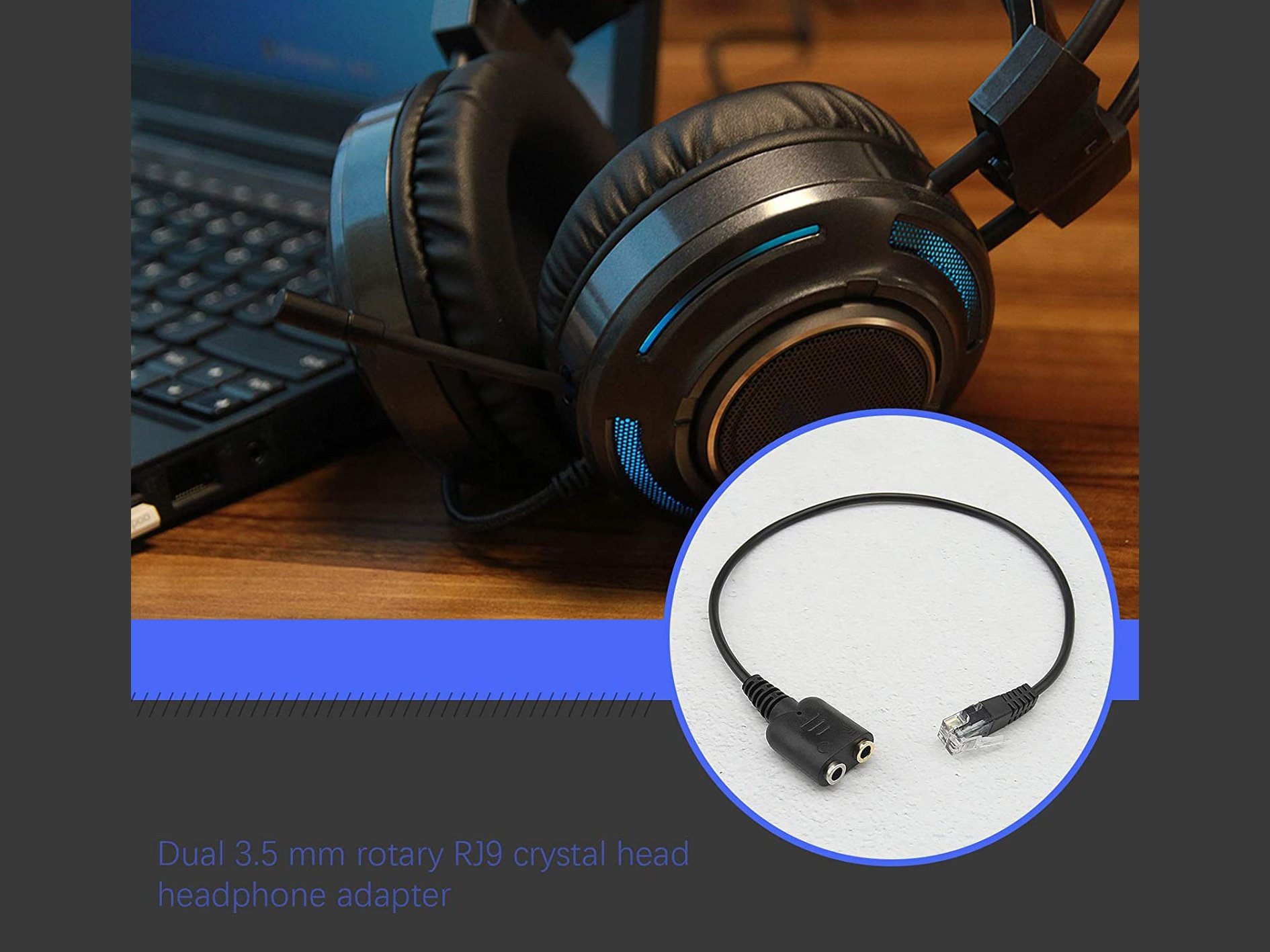 Adapter audio Equip RJ9 në 3.5mm për kufje, për telefona VOIP, i zi