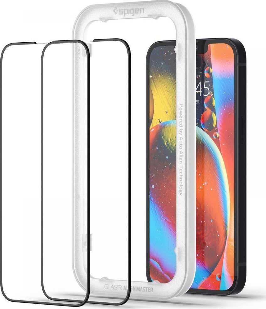 Xham mbrojtës Spigen AlignMaster për iPhone 13 13 Pro, 9H, 2 copë, i zi