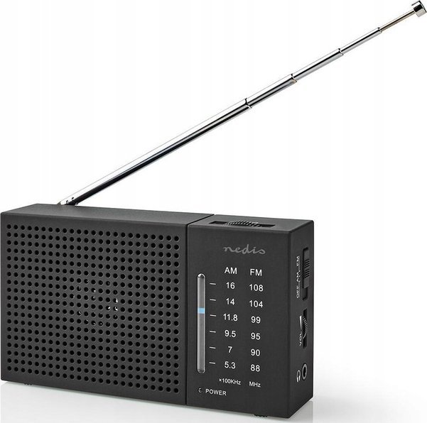 Radio portative Nedis FM AM, 1.5W, me kufje, e zezë