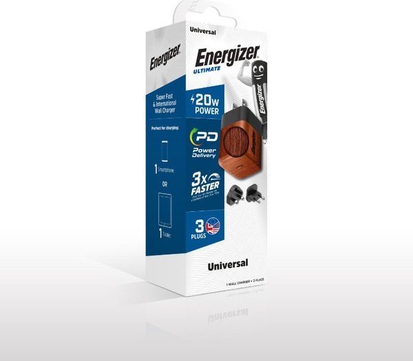 Karikues Energizer Ultimate, 20W GaN PD, me adapter EU UK US, Walnut burl