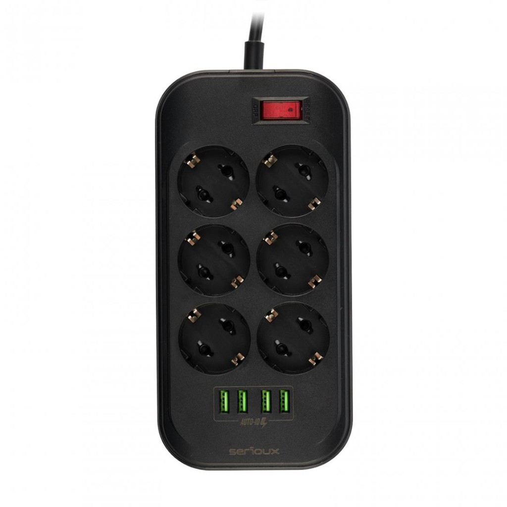 Zgjatues elektrik SRX PS66B, 6x Schuko, 4x USB, 2m, i zi