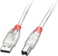 Lindy USB 2.0 Кабел Тип A до B, 3 м, Транспарентен