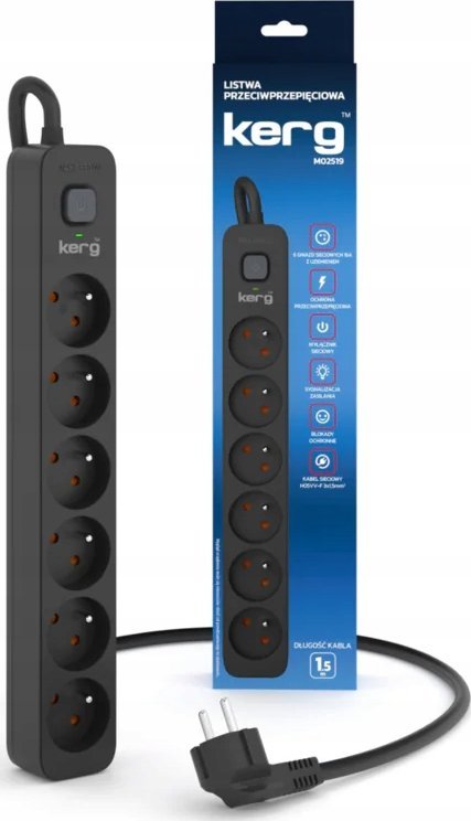Shirit elektrik Kerg Ciabatta Power Strip, 6 dalje 16A, kabllo 1.5m, i bardhë