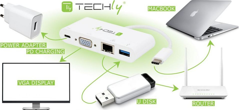 Dok stacion USB C Techly IADAP USB31 DOCK2, VGA, Gigabit Ethernet, gri
