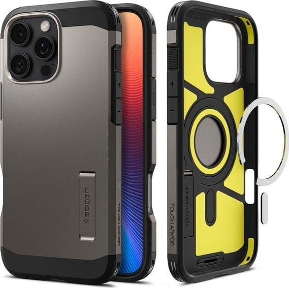 Mbulesë telefoni Spigen Tough Armor AI MagFit, për iPhone 16 6.3", me kickstand, e zezë