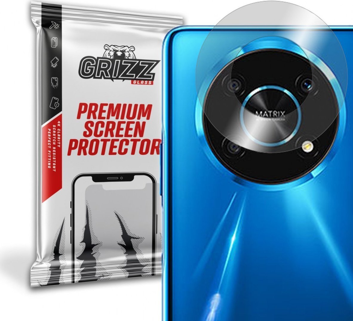 Mbrojtëse kamerë GrizzGlass për Honor X9 5G, xham hibrid, set 2 copë, transparente