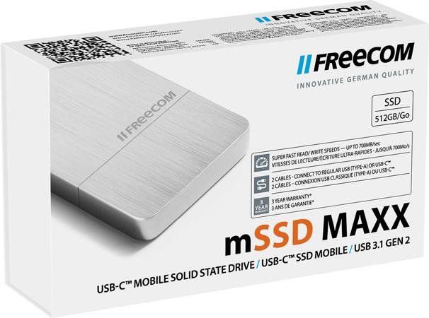 Disk i jashtëm SSD FreeCom mSSD MAXX, 512GB, USB 3.1, argjendtë