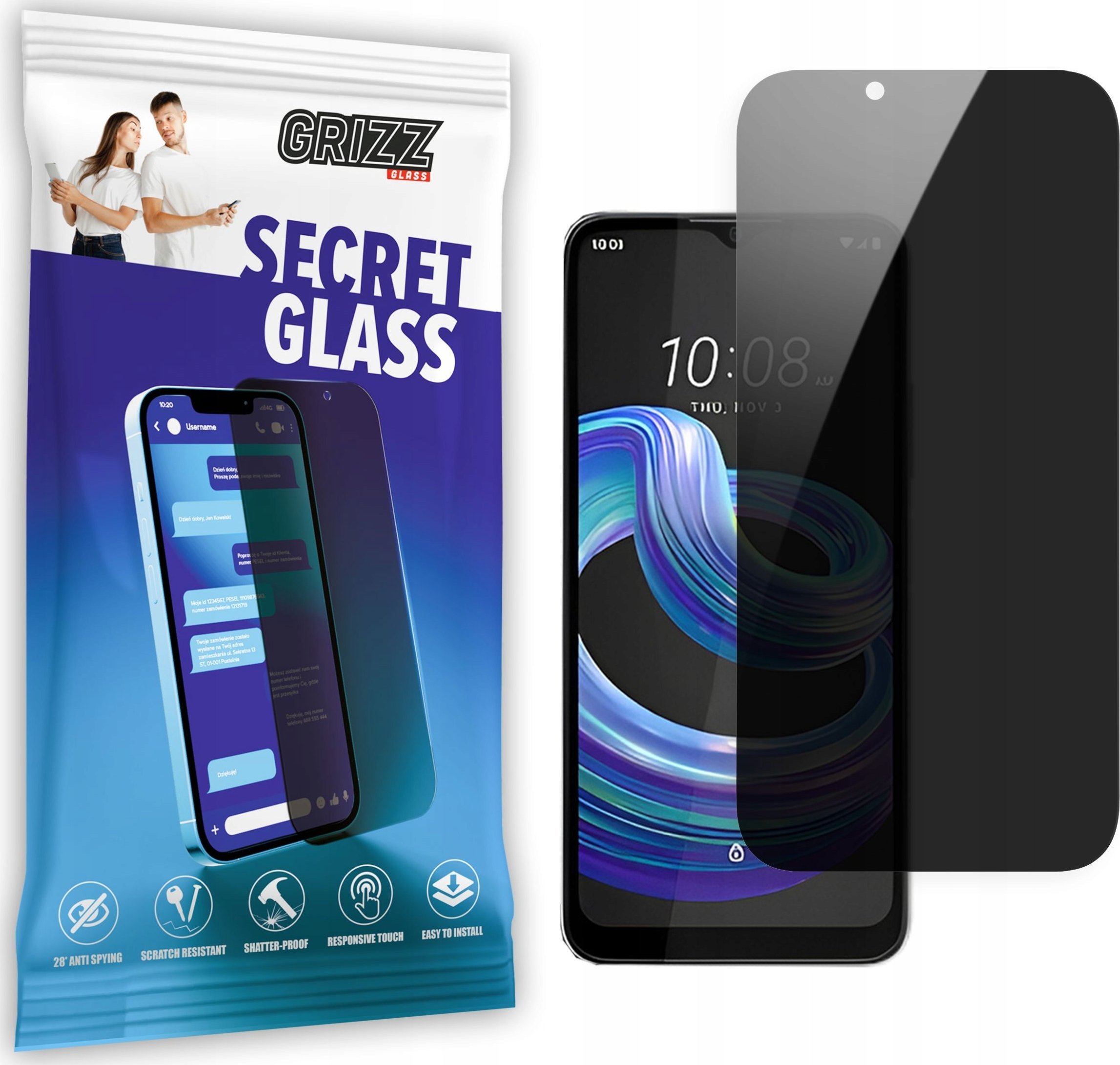 Xham privatësie për ekran Grizz për HTC Wildfire E3 Lite, 9H, transparent