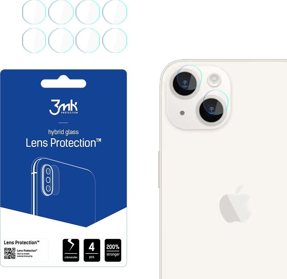 Mbrojtës kamere 3mk Hybrid Glass për iPhone 15, xham i fortifikuar, transparent