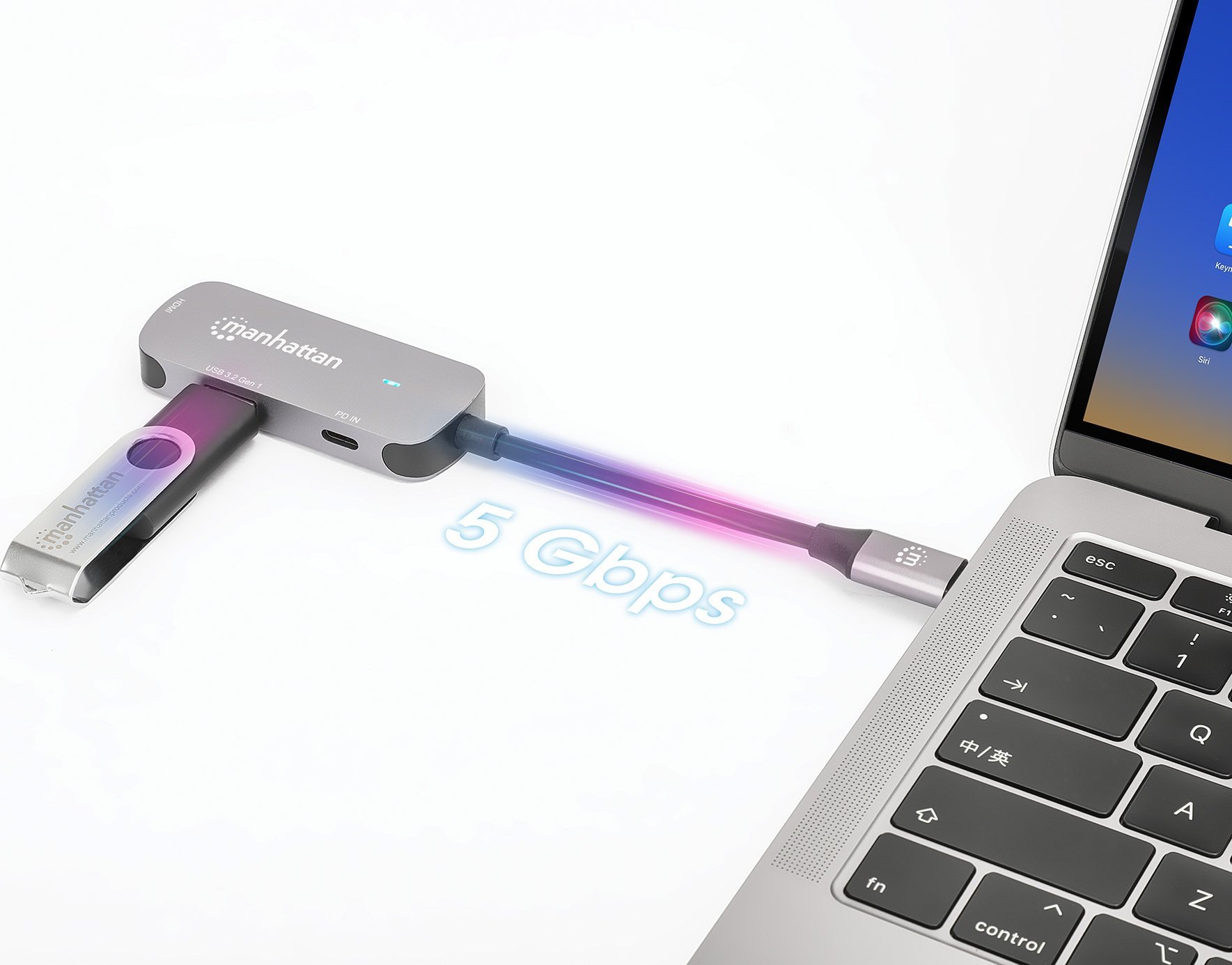 Dock USB C Manhattan 3 in 1, HDMI 4K60, USB A, Power Delivery 100W, gri
