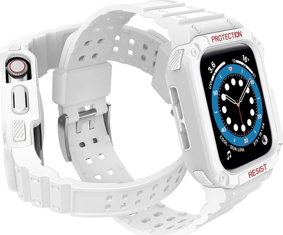 Rrip ore me kasë mbrojtëse Hurtel Protect Strap Band për Apple Watch 7 6 5 4 3 2 SE, 45 44 42mm, i bardhë
