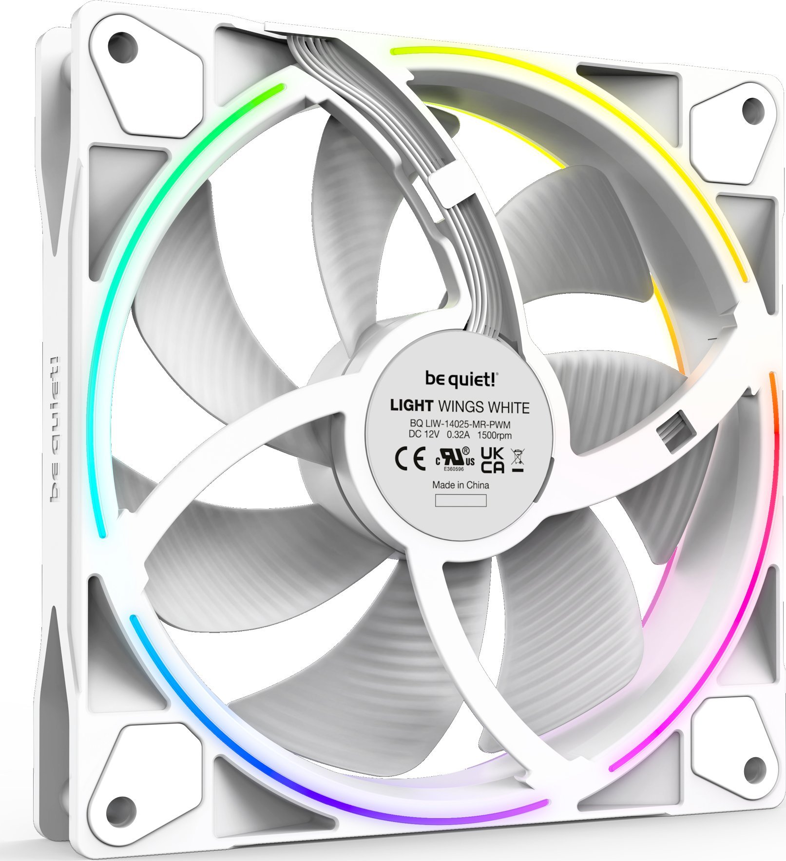 Вентилатор PC be quiet! Light Wings BL102, 140mm PWM, ARGB, бел сет 3 парчиња