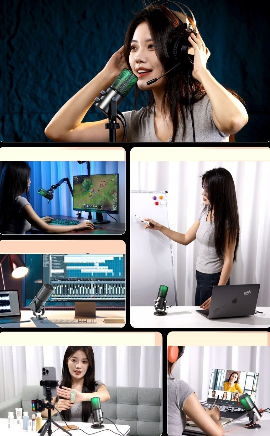 Mikrofon studio profesional Ulanzi, kapacitiv, USB Type C, me LED, me stativ