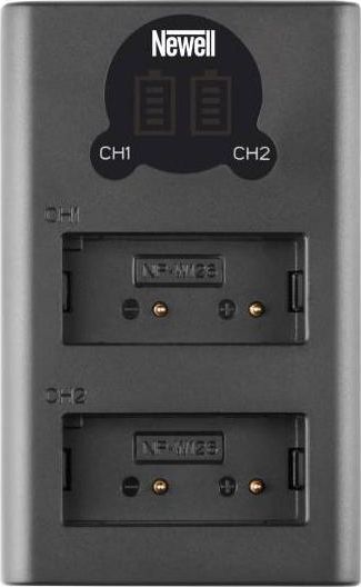 Karikues dykanalësh për bateri Newell DL-USB-C, NP-W126, me ekran, i zi