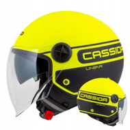 Helmetë moto Cassida Handy Plus Linear Jet S, e hapur, vizor i gjatë, verdhë e zezë mat