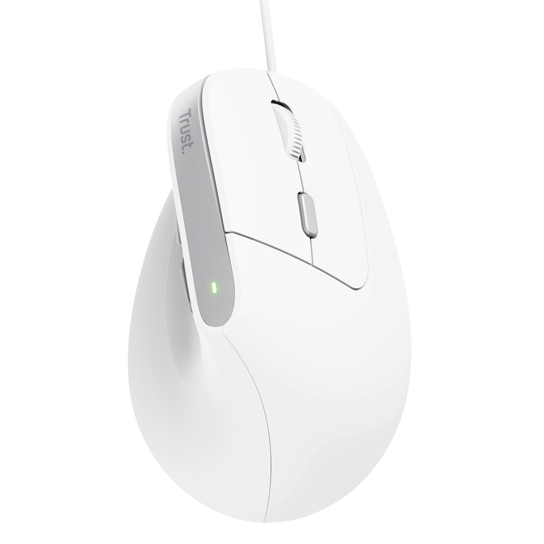 Maus ergonomik Trust Bayo II, me kabllo, 2400 DPI, i bardhë