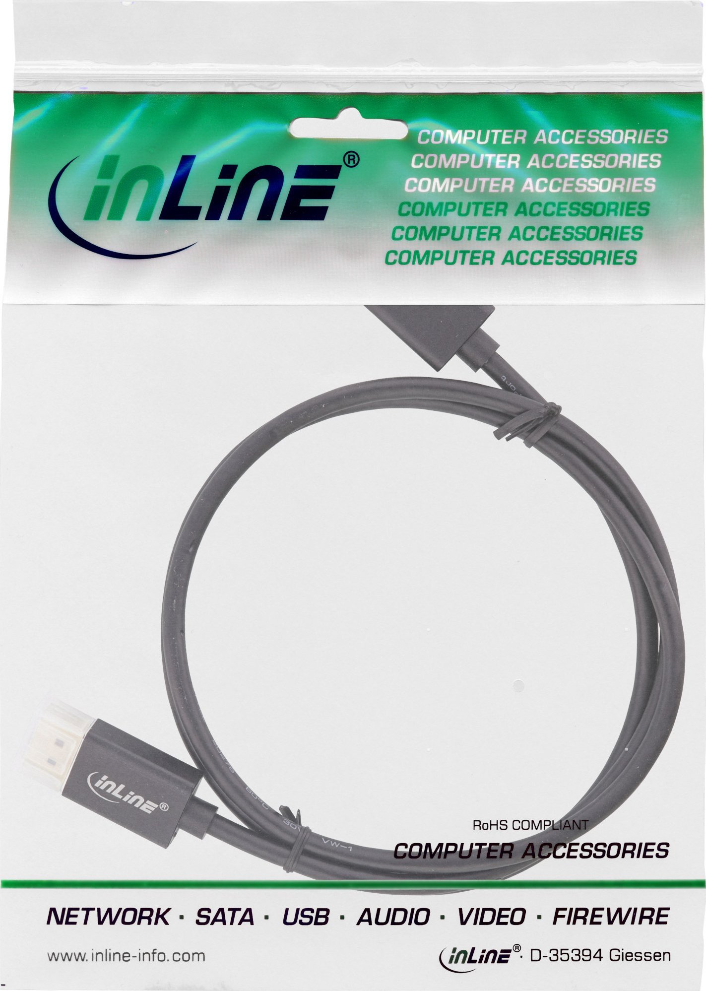 Kabllo DisplayPort InLine 17255S, 0.5m, DisplayPort në DisplayPort, e zezë