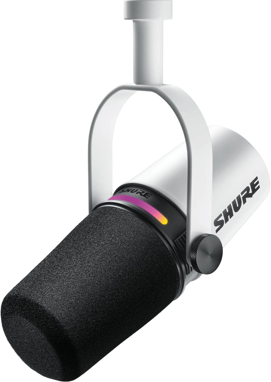Mikrofon dinamik Shure MV7+, USB C XLR, për podcast, i bardhë