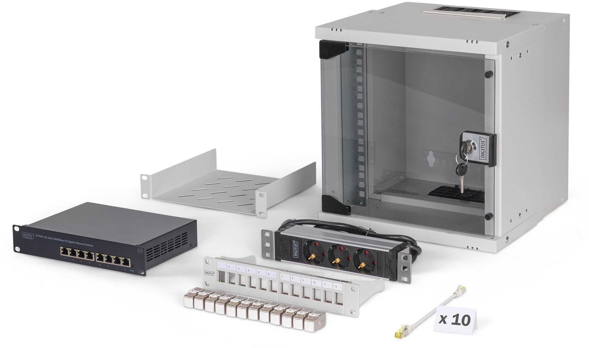 Set rrjeti Digitus SOHO Pro, kabinet muri 10" 6U, 315 x 300 mm, gri