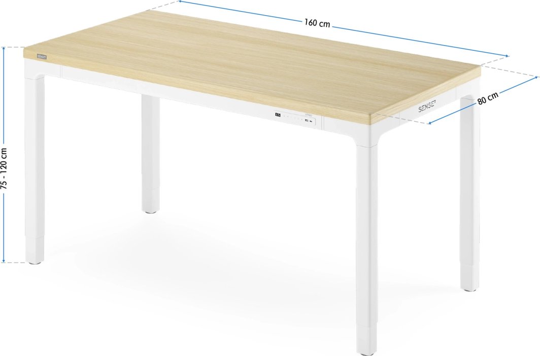 Tavolinë SENSE7 MANMA, 160cm x 80cm, e bardhë/ druri