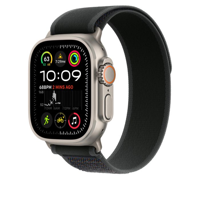Apple Watch 49mm Loop, Black Trail Loop, Natural Titanium Finish, S/M