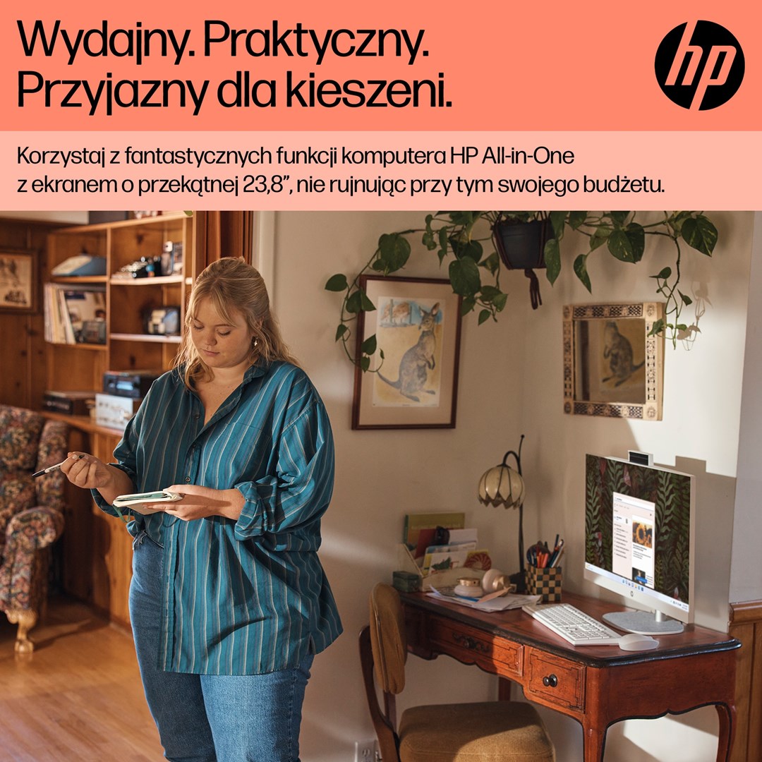 Kompjuter All-in-One HP 24-cr0005nw, Ryzen 5 7520U, 23.8", 8GB RAM, i bardhë