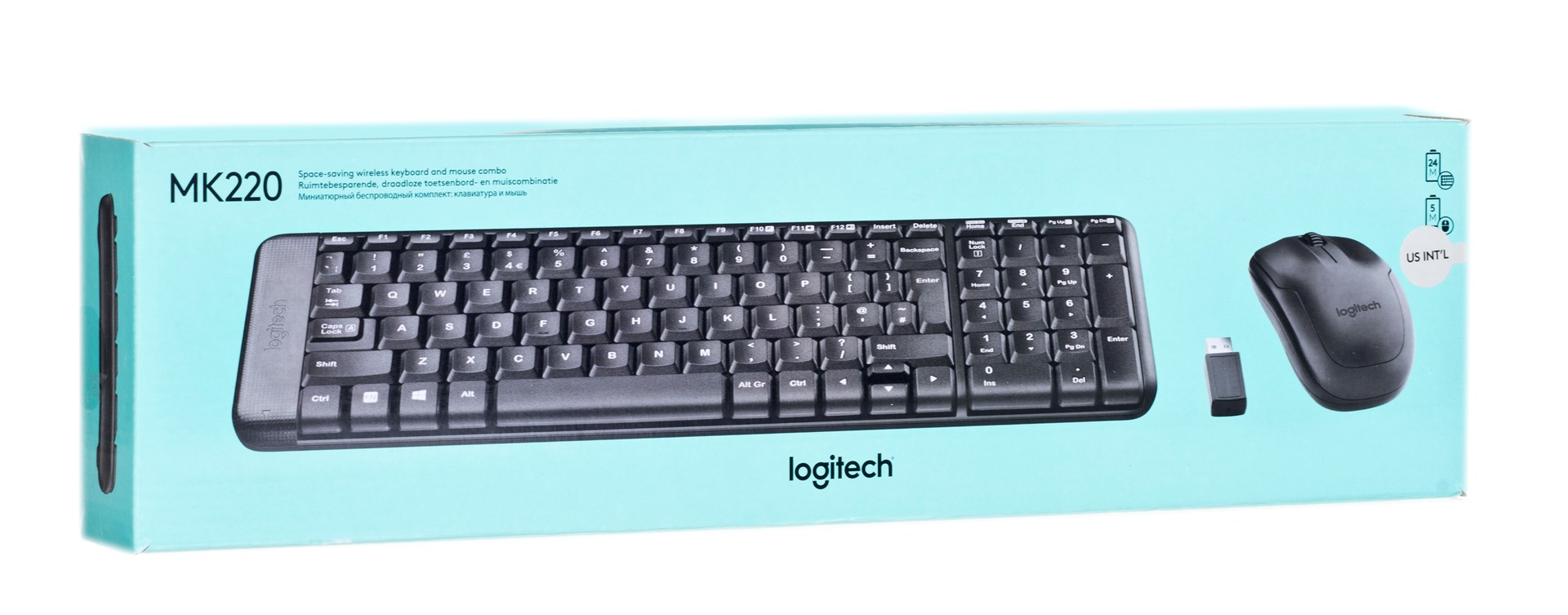Set tastierë dhe maus Logitech MK220, Wireless, QWERTY, i zi