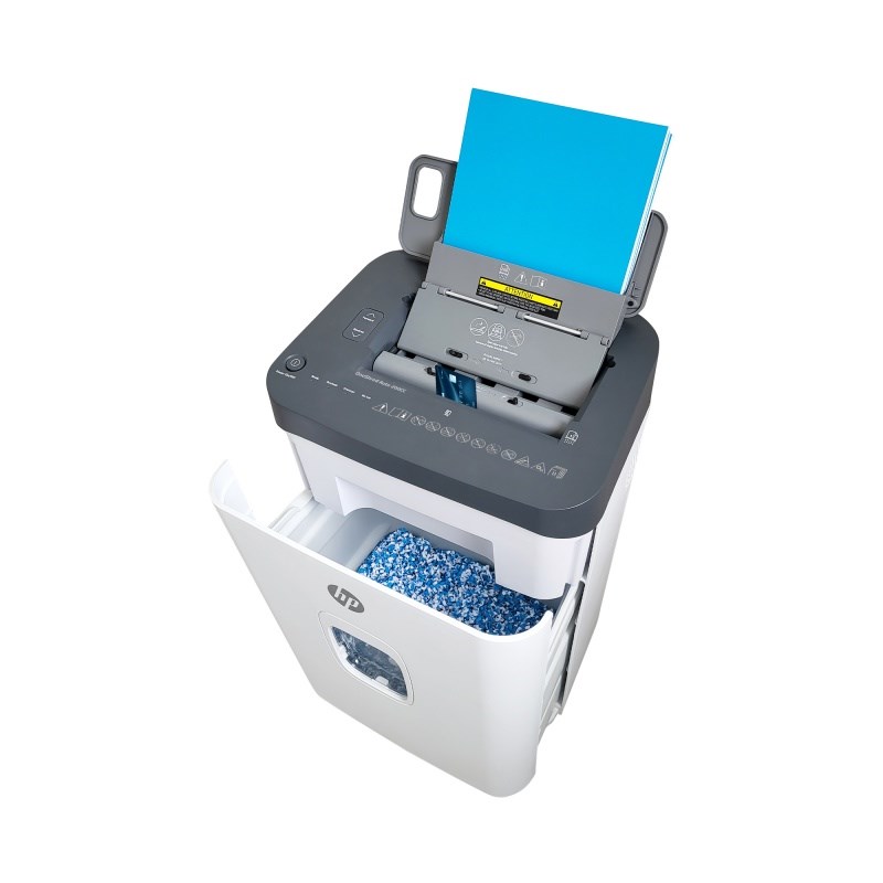 Shredder dokumentesh HP OneShred Auto 200CC, prerje cross cut P-4, auto feed 200 fletë, i bardhë