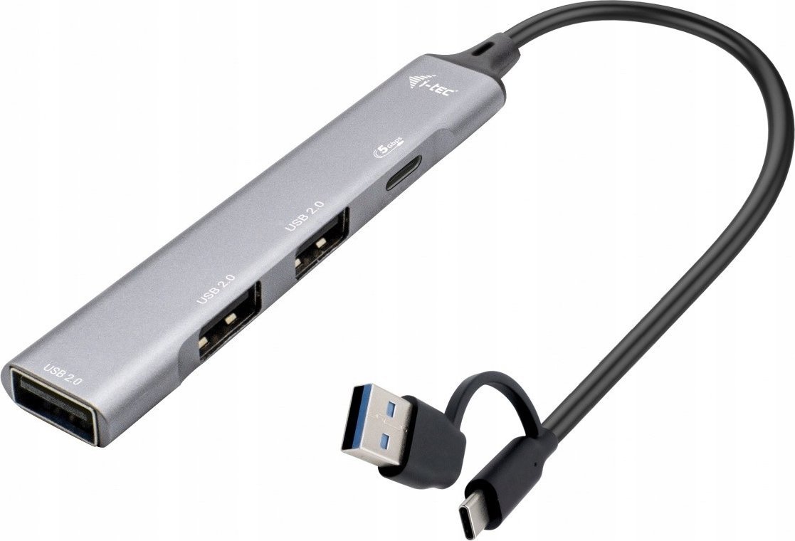 HUB USB I-tec USB-C USB-A Metal, 1x USB 3.0, 3x USB 2.0, gri metalik