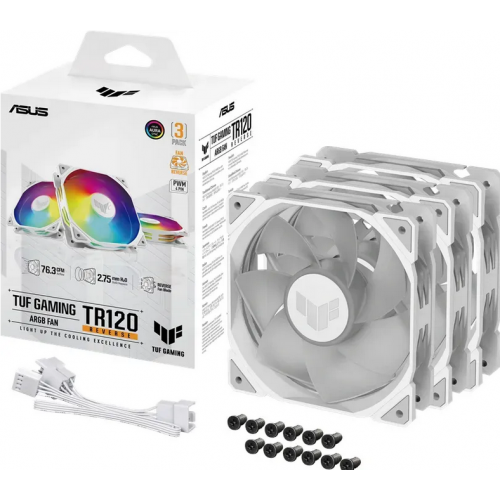 Ventilatorë kasë ASUS TUF Gaming TR120 ARGB Reverse 3in1, 120mm, set 3 copë, të bardhë