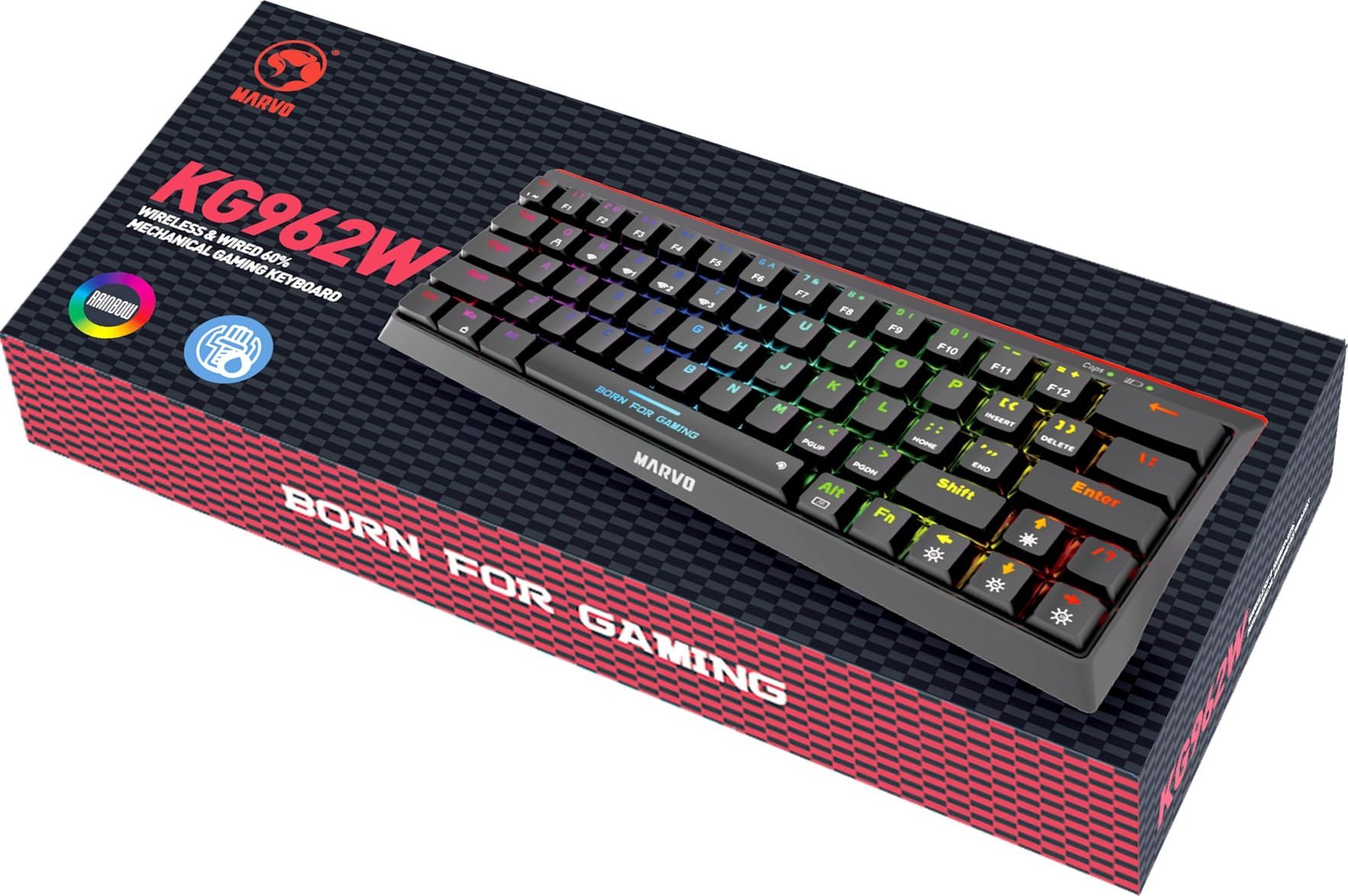 Tastierë gaming Marvo HECATE 61WR, tri-mode, mekanike me ndriçim rainbow, e zezë