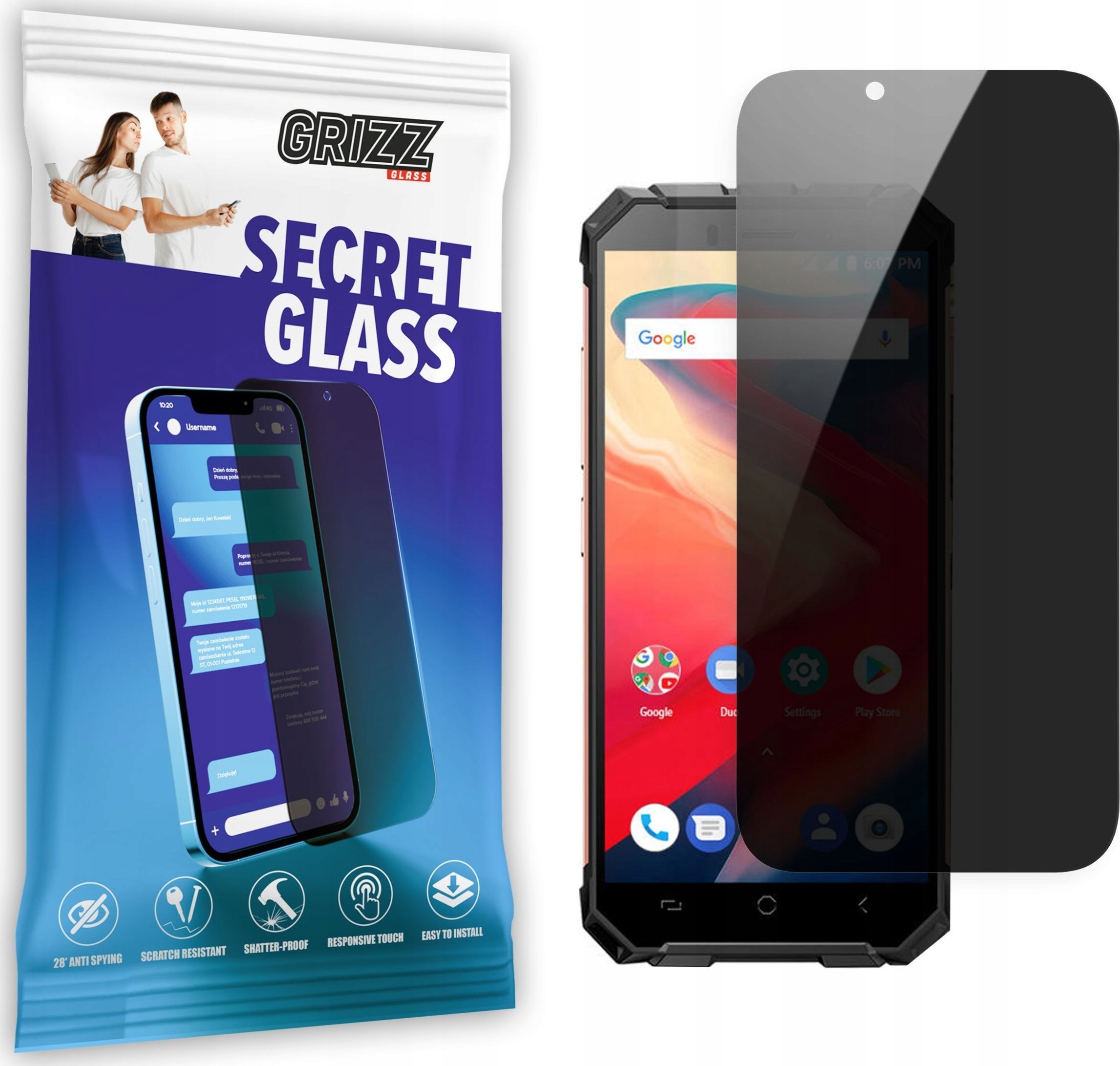 Xham mbrojtës privatësie Grizz SecretGlass për Ulefone Armor X2, qeramik, transparencë e lartë