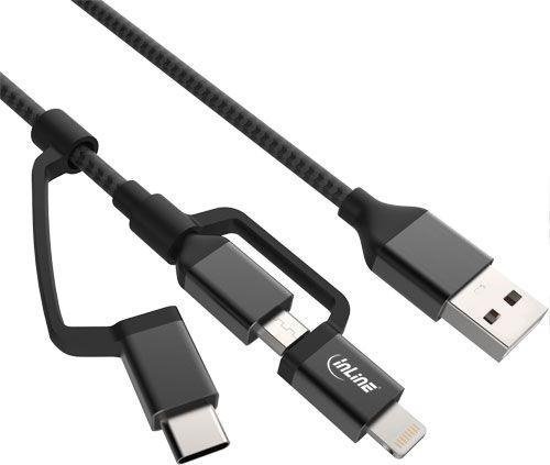 Kabllo USB InLine 31415S, USB A në Lightning Micro USB USB C, 1.5 m, e zezë