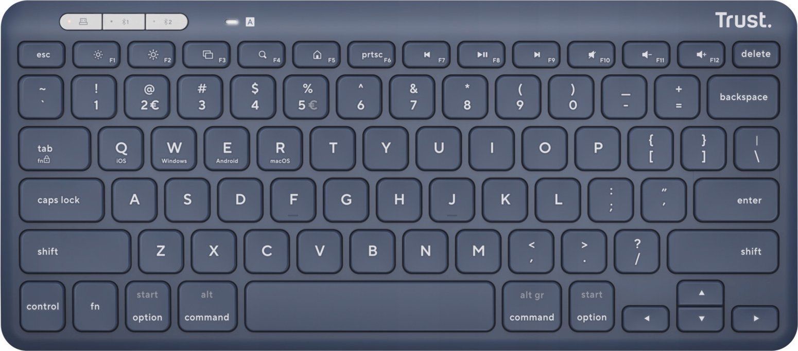Tastierë Trust Lyra Compact, pa tela, USB 2.4 GHz dhe Bluetooth 5.0, QWERTY US, blu