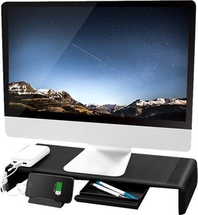 Stendë ergonomike për monitor Kronborg, 420–520 mm, 2x USB 3.0, 1x USB C, e zezë