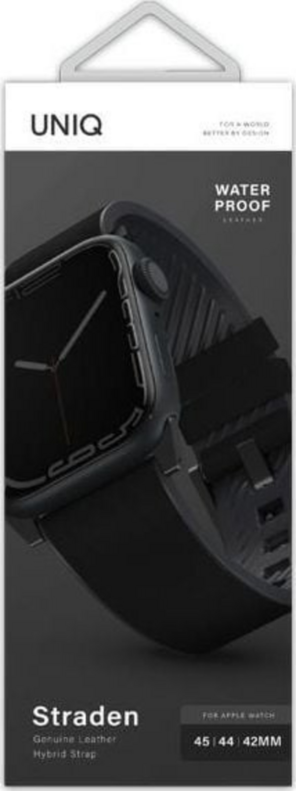 Rrip ore Uniq Straden për Apple Watch, 42/44/45mm, lëkurë dhe silikon, i zi