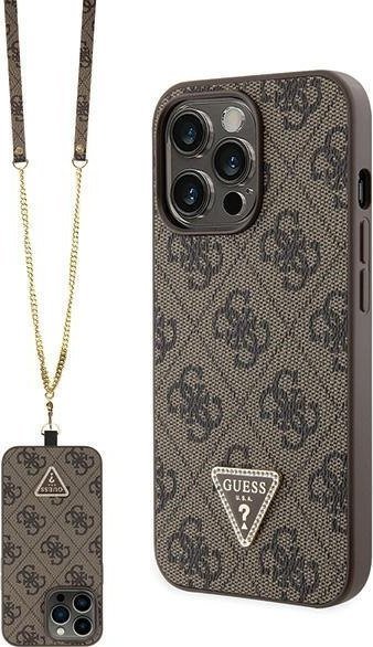 Mbulesë telefoni Guess GUHCP13LP4TDSCPW për iPhone 13 13 Pro, hardcase crossbody, 4G Metal Logo, kafe