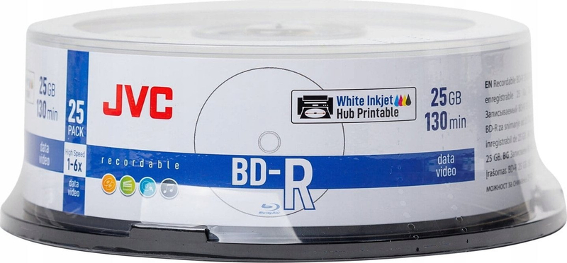 Disk Blu-ray JVC BD-R, 25GB, 6X, i bardhë glossy