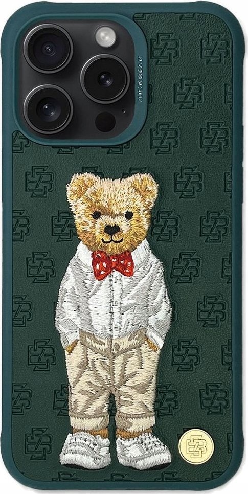 Rast telefoni ZUCK BEAR Paris Gentleman për iPhone 16, set 2 copë, lëkurë, kornizë silikoni, bezhë