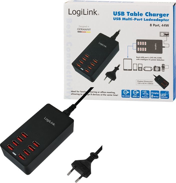 USB полнач LogiLink PA0140, 8x USB A, 44W