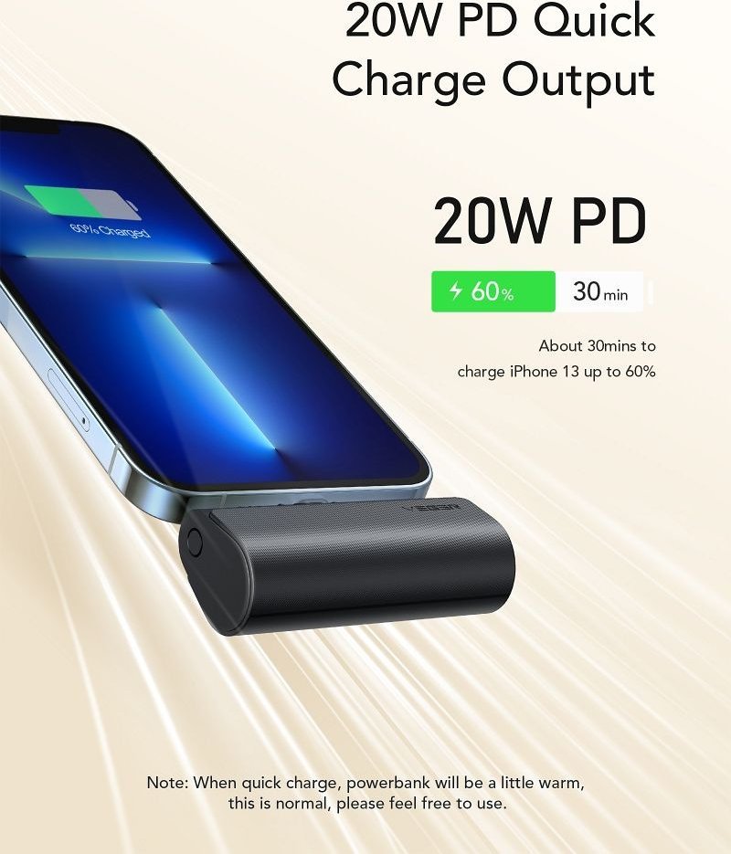 Надворешна батерија Вегер ПлугОН L, 5000mAh, 20W, за ајфон, црна