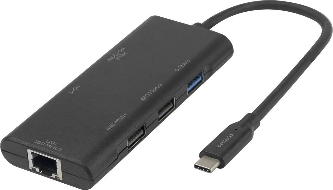 Docking station USB C Deltaco, HDMI, 3x USB A, RJ45, gri