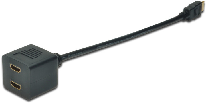 [OUTLET] Hub Digitus HDMI - 2x HDMI, M / F, lidhës të veshur me ar, 20cm, i zi