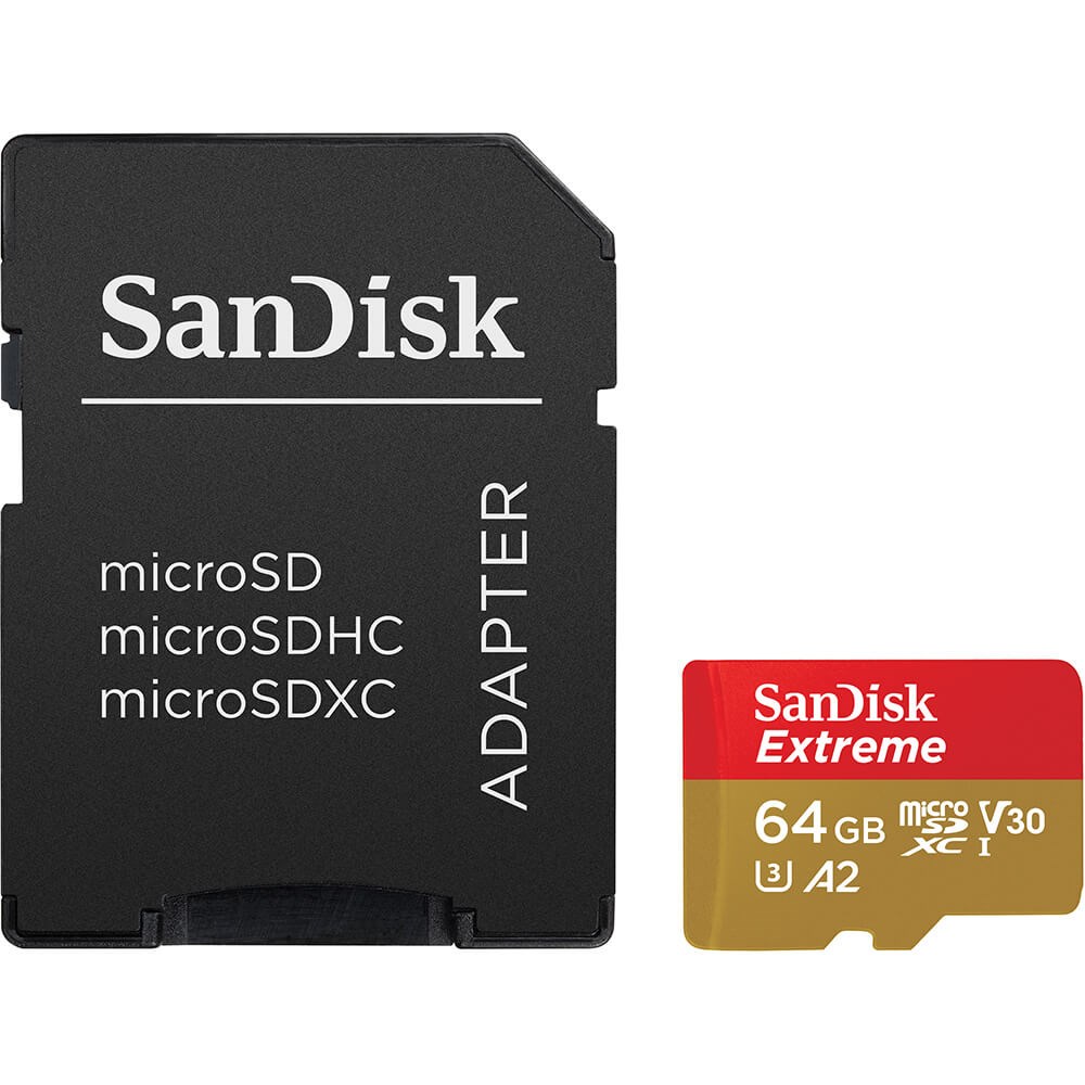 Kartë e memories SanDisk Extreme, MicroSDXC, 64 GB, Class 10 + përshtatës SD