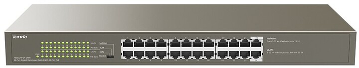 Switch Tenda TEG1124P-24-250W - 24x100 / 1000 + 2xRJ45 / SFP, metal, rack, PoE (225W)