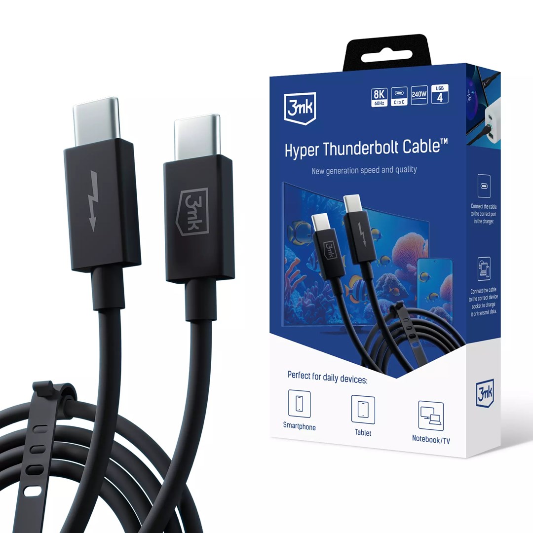 Kabllo 3MK Hyper ThunderBolt, 240W, 1.0m, e zezë