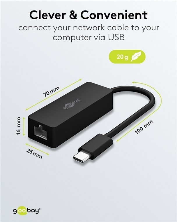 Adapter rrjeti Goobay USB C në Ethernet, USB 3.1, 1 Gbit/s, i zi