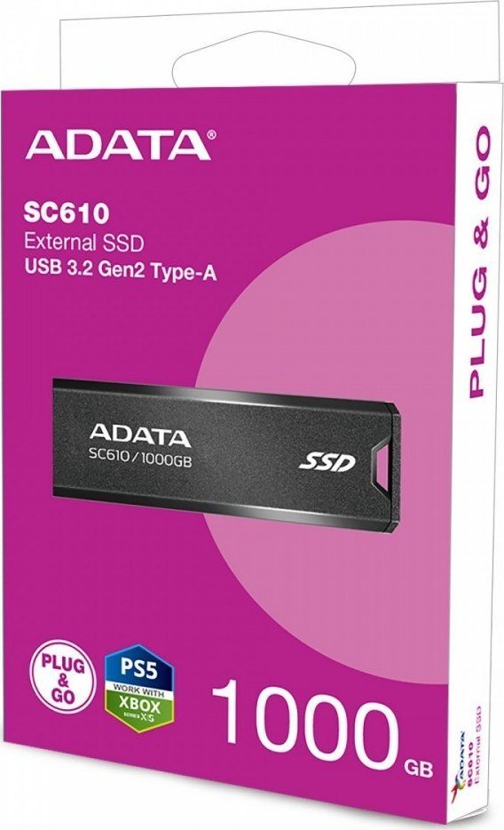SSD i jashtëm ADATA SC610, 1TB, USB 3.2 Gen2, i zi e kuqe