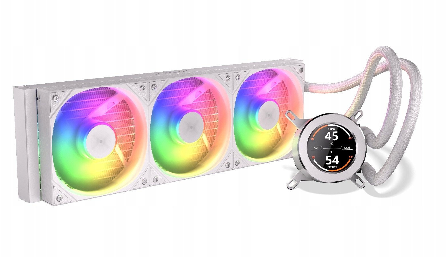 Ладилник за вода за процесор Krux HydroGlance 360 LCD, радијатор 360 mm, ARGB, бел