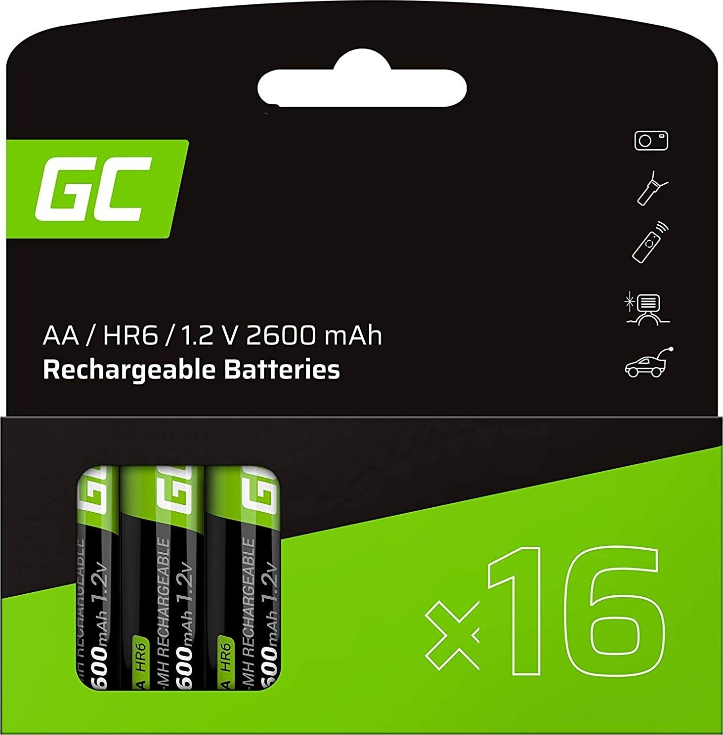 Bateri të rimbushshme Green Cell AA R3, 2600mAh, set 16 copë